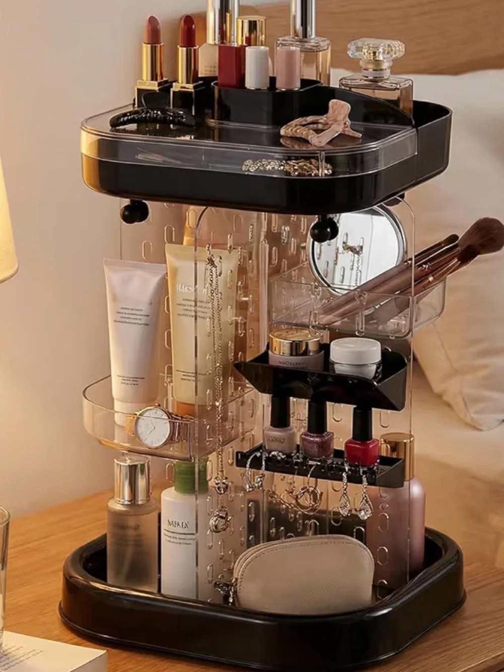Rotating Cosmetic Organizer - Black & Clear Makeup Storage 081